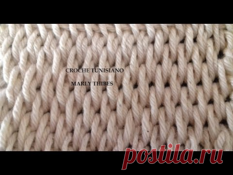 CROCHE TUNISIANO PONTO ESTEIRA  TUTORIAL Marly Thibes