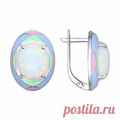 Серьги из серебра с эмалью с опалами 83020040