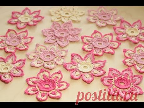 Цветок крючком вязание ирландское кружево  tutorial Crochet  Flower irish lace