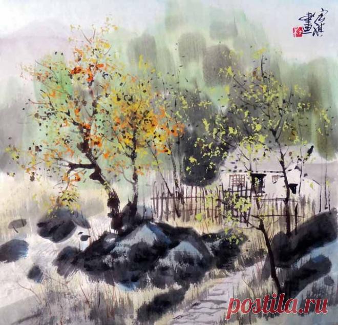 Нежные акварельки Du Hongqi.