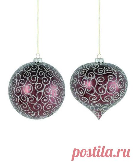 Purple &amp; Silver Glitter Ornament - Set of Four | zulily