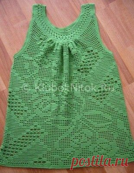 Зеленая маечка филейка | Вязание для женщин | Вязание спицами и крючком. Схемы вязания.