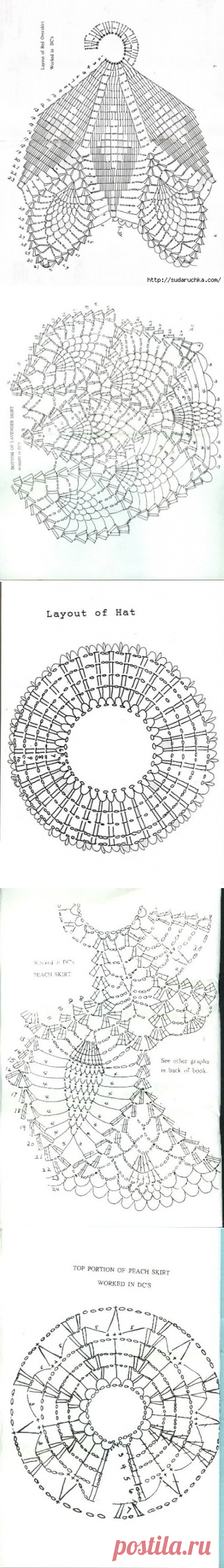Вязанные платья для кукол. Схемы вязания крючком.