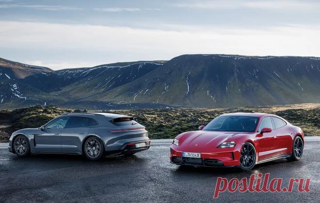 Porsche Taycan 2025 года доступные как спортивный седан и Sport Turismo