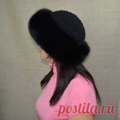 Купить Шапочка с мехом песца Боярка - черный, головные уборы, головные уборы для женщин