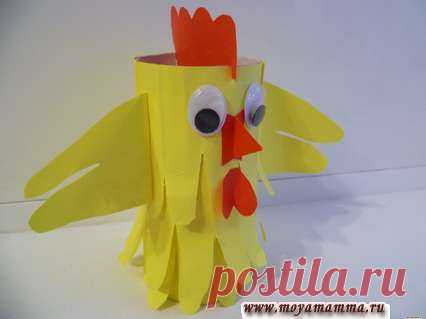 Цыпленок из втулки и цветной бумаги поэтапно с фото Цыпленок из втулки и цветной бумаги. Изготовление цыпленка из картонной втулки и цветной бумаги для детей с поэтапными фото.