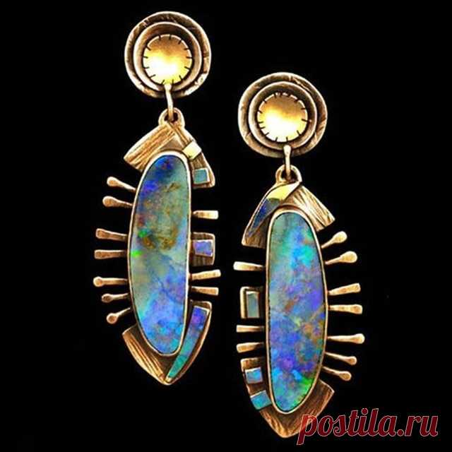 Женские винтажные серьги подвески с Синим Опалом в этническом стиле бохо, серьги подвески ручной работы с металлическими кристаллами|Серьги-подвески| | АлиЭкспресс