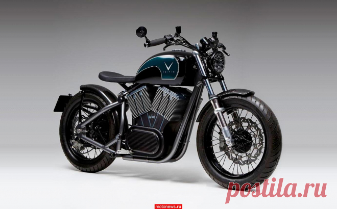 Мотоцикл Veitis Ev-Twin, родом из Великобритании, необычен по двум причинам. Байк реализован полностью на электрической тяге, и максимально «косит» под классику - боббер с V-образным мотором.