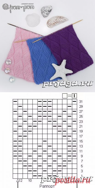 Ромбовый узор спицами из лицевых и изнаночных петель