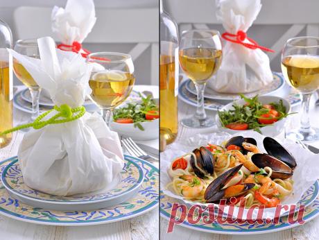 Спагетти с морепродуктами в пергаментных кулёчках. - Вкусная пауза