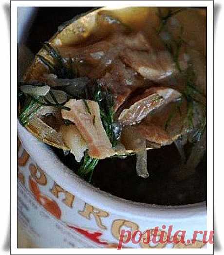 Щи из квашеной капусты с белыми грибами.