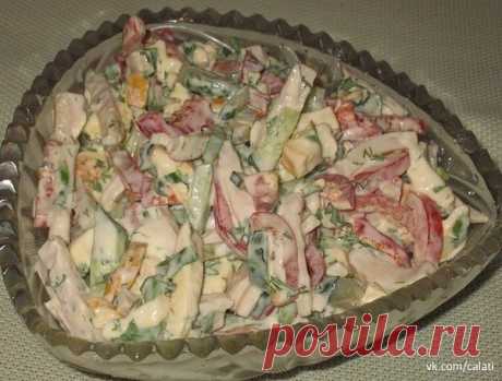 СОФИЯ - С КОПЧ/СЫРОМ !!!  **Ветчина 200г, болг/крас/перец 1шт, св/огурец 2шт, копч/колб/сыр 150г -всё соломкой, специи, зел/лук, зелень, майонез.