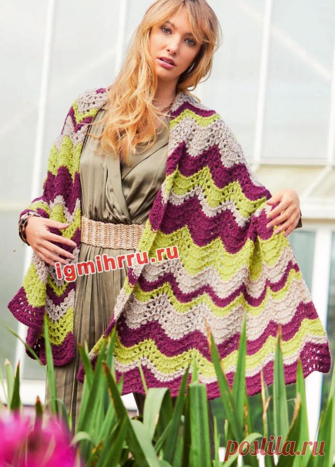 Шаль с волнистым узором. Вязание спицами со схемами и описанием
