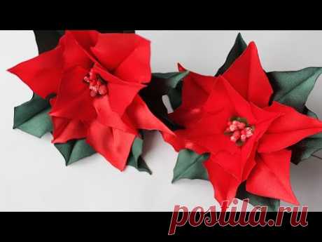 Satin Ribbon Poinsettia DIY / Пуансеттия из атласной ленты - YouTube