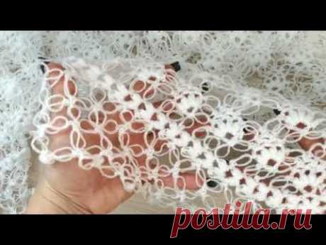 АЖУРНАЯ ШАЛЬ КРЮЧКОМ, НЕЖНЕЙШАЯ ШАЛЬ КРЮЧКОМ, ПРОСТОЙ ШИКАРНЫЙ УЗОР ДЛЯ ШАЛИ.