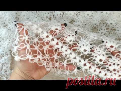 АЖУРНАЯ ШАЛЬ КРЮЧКОМ, НЕЖНЕЙШАЯ ШАЛЬ КРЮЧКОМ, ПРОСТОЙ ШИКАРНЫЙ УЗОР ДЛЯ ШАЛИ.