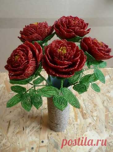 Пиончики из бисера