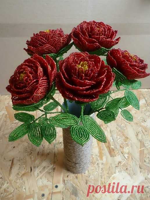 Пиончики из бисера