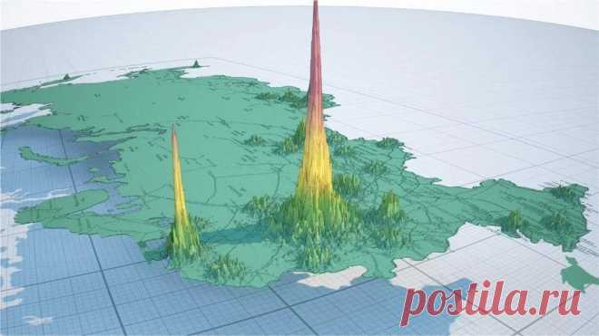 Трёхмерная проекция плотности населения России https://seoded.livejournal.com/1397387.html
#расширяякругозор #государство #россия
