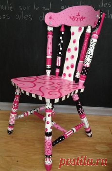 "Flirty Gurtie" a pink, black & white painted chair…