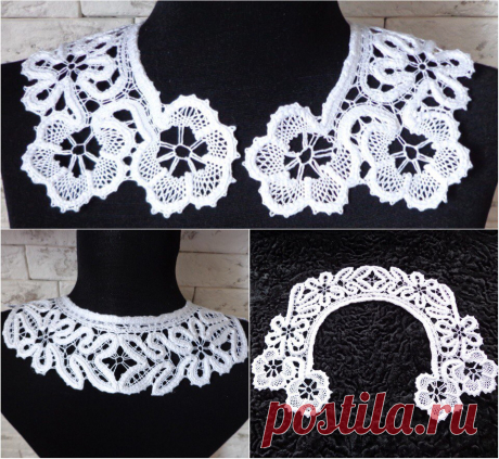 Воротничок &quot;Детский&quot; кружевной сплетен  на коклюшках. Нитка хлопок белого цвета . длина30см .