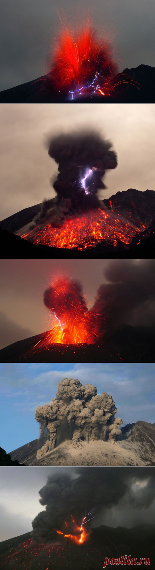 Молнии над возмущающимся вулканом Сакурадзима