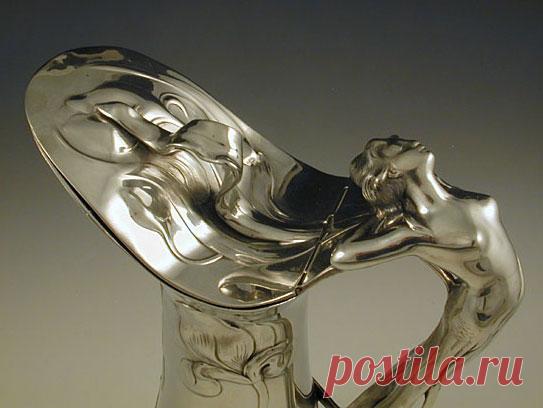 WMF Art Nouveau Pewter Flagon with Mermaid Handle