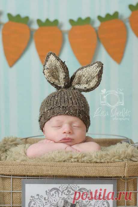 (1) Knit Baby Bunny / Newborn Hat, Easter Rabbit, Knitted Photo Prop, Bar…