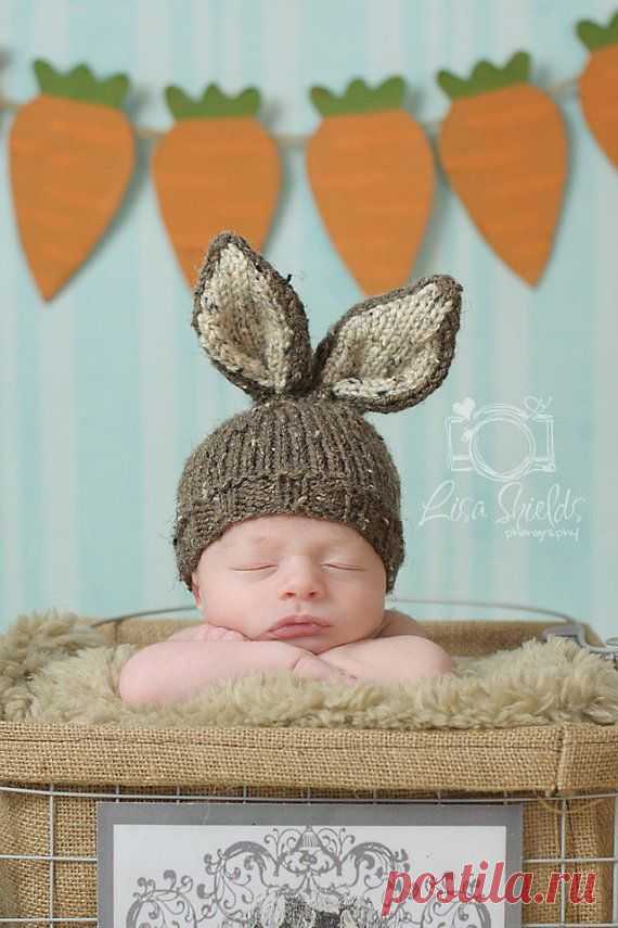 (1) Knit Baby Bunny / Newborn Hat, Easter Rabbit, Knitted Photo Prop, Bar…
