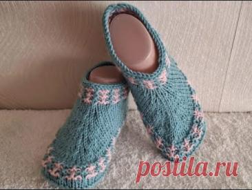 Вяжем красивые тапочки спицами