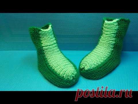 #614 ПИНЕТКИ -САПОЖКИ СПИЦАМИ ДЛЯ МАЛЫША. МАСТЕР КЛАСС.