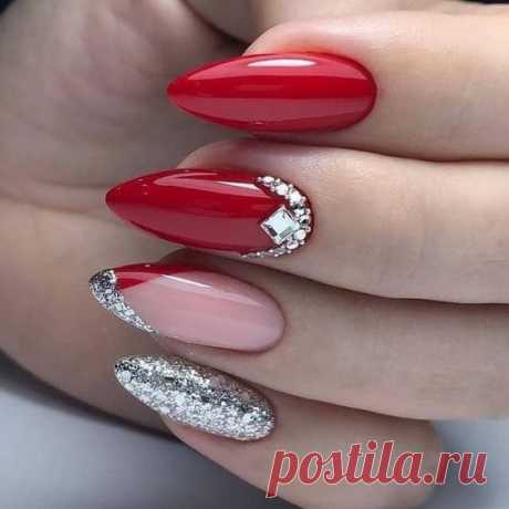 Роскошное сочетание красного с серым в маникюре