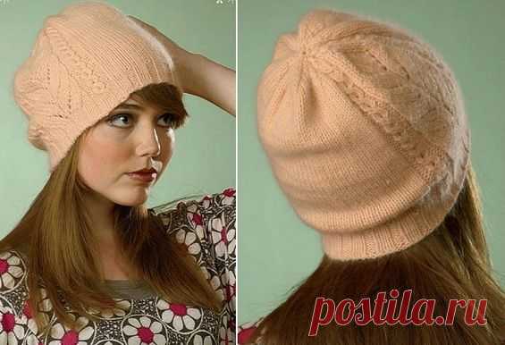 Женская шапка спицами из ангоры «Франциска»