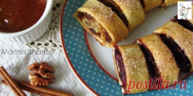 Ругелах.

Марина Шанц 
Печенье очень вкусное с богатым насыщенным вкусом. Творожное тесто получается рассыпчатое и хрустящее. А начинок можно придумать множество!
Идею взяла из жж sonulya

Итак, сам рецепт (из данного количества ингредиентов получается 48 штук):
Тесто:
320 гр муки
225 гр сливочного масла (комнатной температуры)
225 гр творога (желательно пастообразного, а если творог домашний можно растереть его в блендере или протереть через сито)
1/4 стакана сахарной пуд...