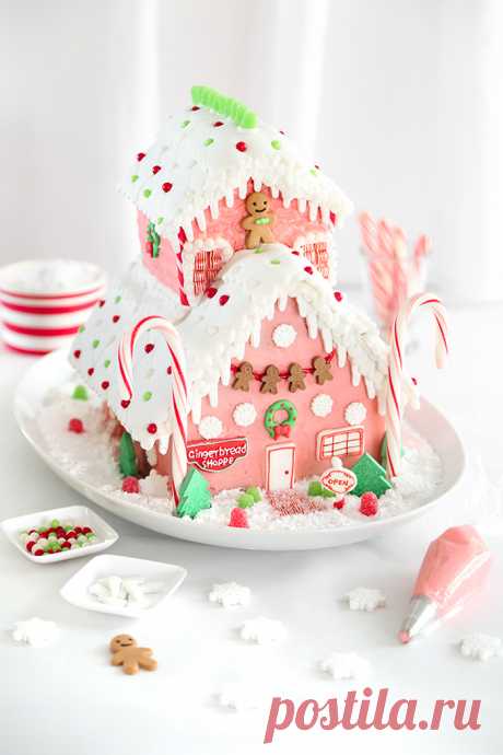 Pretty Pink Gingerbread Shop with Wilton's Gingerbread House Kits | Sprinkle Bakes