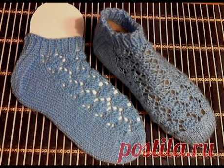 Носки спицами от мыска.Ажурный рисунок.