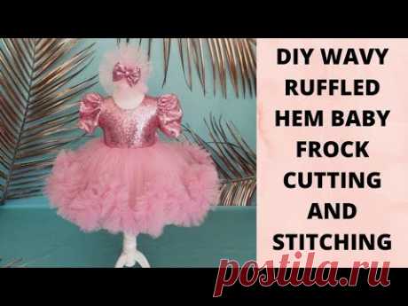 how to make a wavy ruffled hem baby dress/baby frock cutting and stitching/baby girl frock.