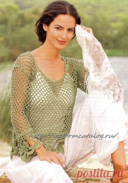 Сетчатый Зеленый Пуловер | Ниточка