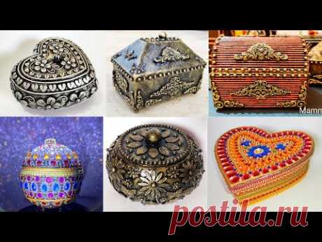 6 Beautiful Jewelry Box with Clay, Cement and Cardboard | Jewellery box craft idea | Room Decoration