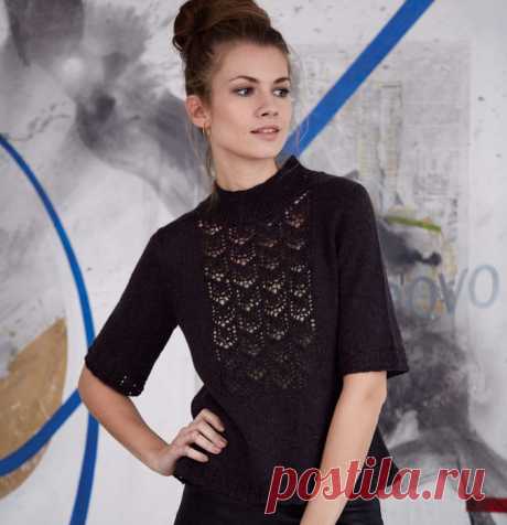 Джемпер с короткими рукавами и ажурным узором
