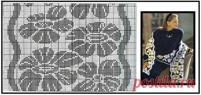 Черно-белые узоры спицами. Джемпер и шарф в технике 