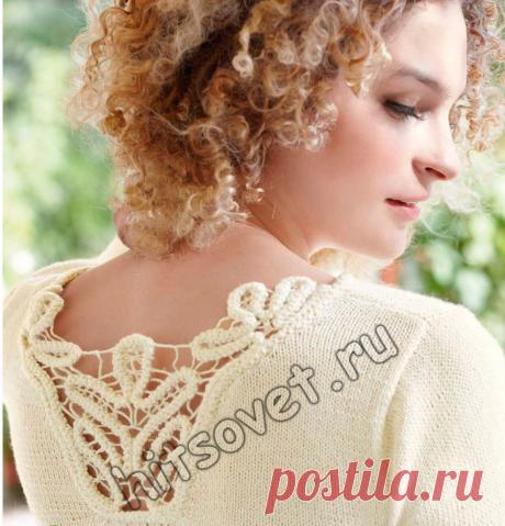 Пуловер с кружевной вставкой - Хитсовет Пуловер с кружевной вставкой. Модная модель для женщин белого пуловера с кружевной вставкой на спине со схемой и бесплатным описанием вязания. Вам потребуется: 300 (400, 500) грамм белой пряжи