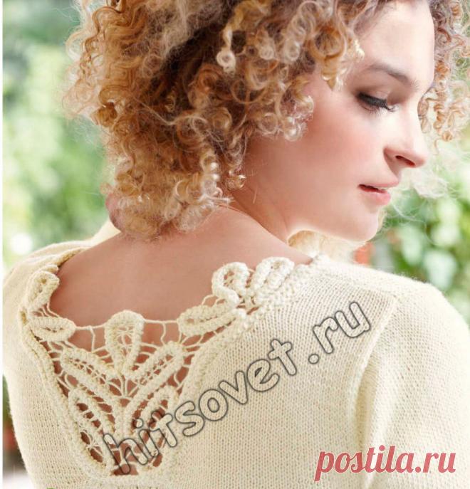 Пуловер с кружевной вставкой - Хитсовет Пуловер с кружевной вставкой. Модная модель для женщин белого пуловера с кружевной вставкой на спине со схемой и бесплатным описанием вязания. Вам потребуется: 300 (400, 500) грамм белой пряжи