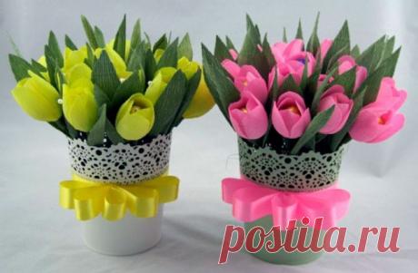 Тюльпаны из гофрированной бумаги