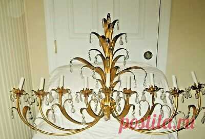Hollywood Regency XL GOLD TOLE WARE WALL SCONCE w/84 CRYSTAL Prisms Italy 45X33  | eBay XL GOLD TOLE WARE WALL SCONCE with 80 CRYSTAL Prisms. Overall very little signs of wear. 9 Electric lights. You chose the type of bulb you want, not included. Hollywood Regency Style. Wow this piece is stunning.