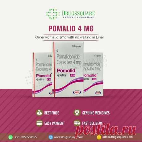 Pomalid 4 mg Capsule используется в сочетании с некоторыми другими лекарствами при лечении множественной миеломы. Pomalidomide, иммуномодулирующий агент, работает, помогая костному мозгу производить нормальные клетки крови и убивая аномальные клетки. Drugssquare славится своими самыми низкими ценами во всем мире, будь то брендовые или непатентованные лекарства, поэтому вам не нужно беспокоиться о Pomalid 4 mg price. Чтобы купить Помалид 4 мг онлайн, требуется рецепт врача.