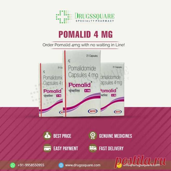 Pomalid 4 mg Capsule используется в сочетании с некоторыми другими лекарствами при лечении множественной миеломы. Pomalidomide, иммуномодулирующий агент, работает, помогая костному мозгу производить нормальные клетки крови и убивая аномальные клетки. Drugssquare славится своими самыми низкими ценами во всем мире, будь то брендовые или непатентованные лекарства, поэтому вам не нужно беспокоиться о Pomalid 4 mg price. Чтобы купить Помалид 4 мг онлайн, требуется рецепт врача.