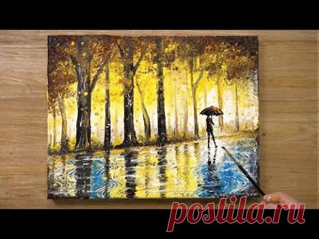 «Дождливый день» Техника покраски ватных тампонов # 430