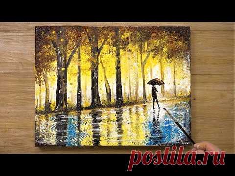 «Дождливый день» Техника покраски ватных тампонов # 430
