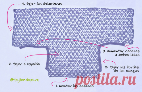 Poncho con mangas en tejido recto a crochet - Tejiendo Perú